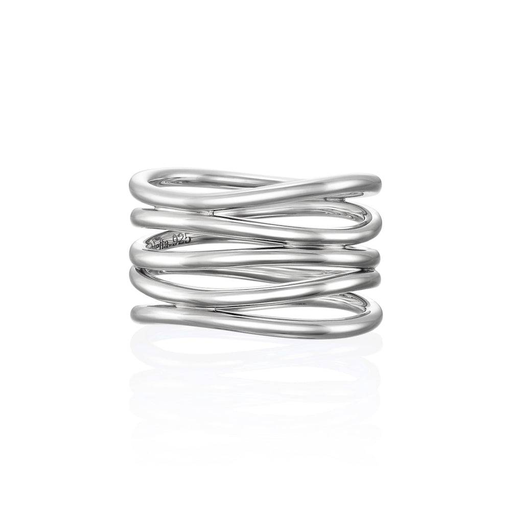 5ロウウェーブリング シルバー 正面 | 複雑に絡み合うラインが美しいスターリングシルバーリング