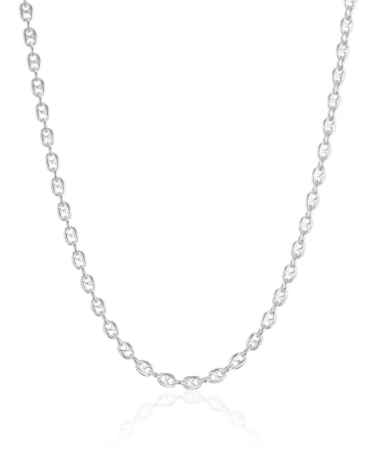 シルバー925 マリーナリンク アンカーチェーンネックレス 商品単体画像 - 楕円形のコマの中央にバーが入った美しいマリーナチェーン