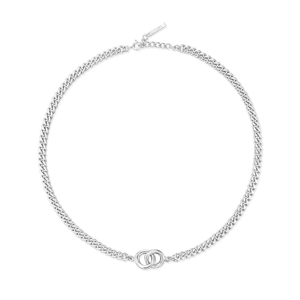 ダブルリングチェーンネックレス シルバー925 | 絡み合う2つのサークルモチーフが特徴的なペンダントトップ