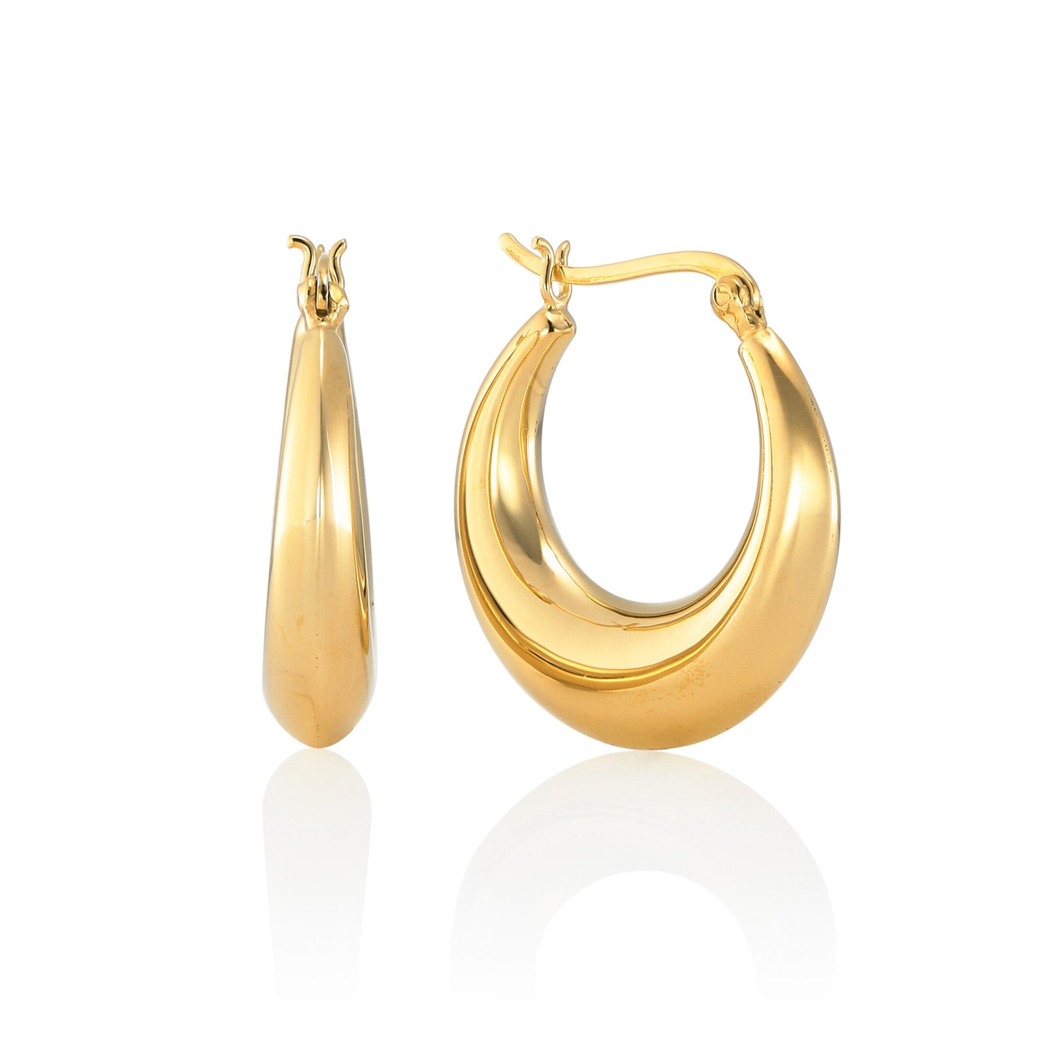 ドロップフープピアス M ゴールド 側面 | 滑らかな曲線美が際立つ18Kコーティングのボリュームピアス
