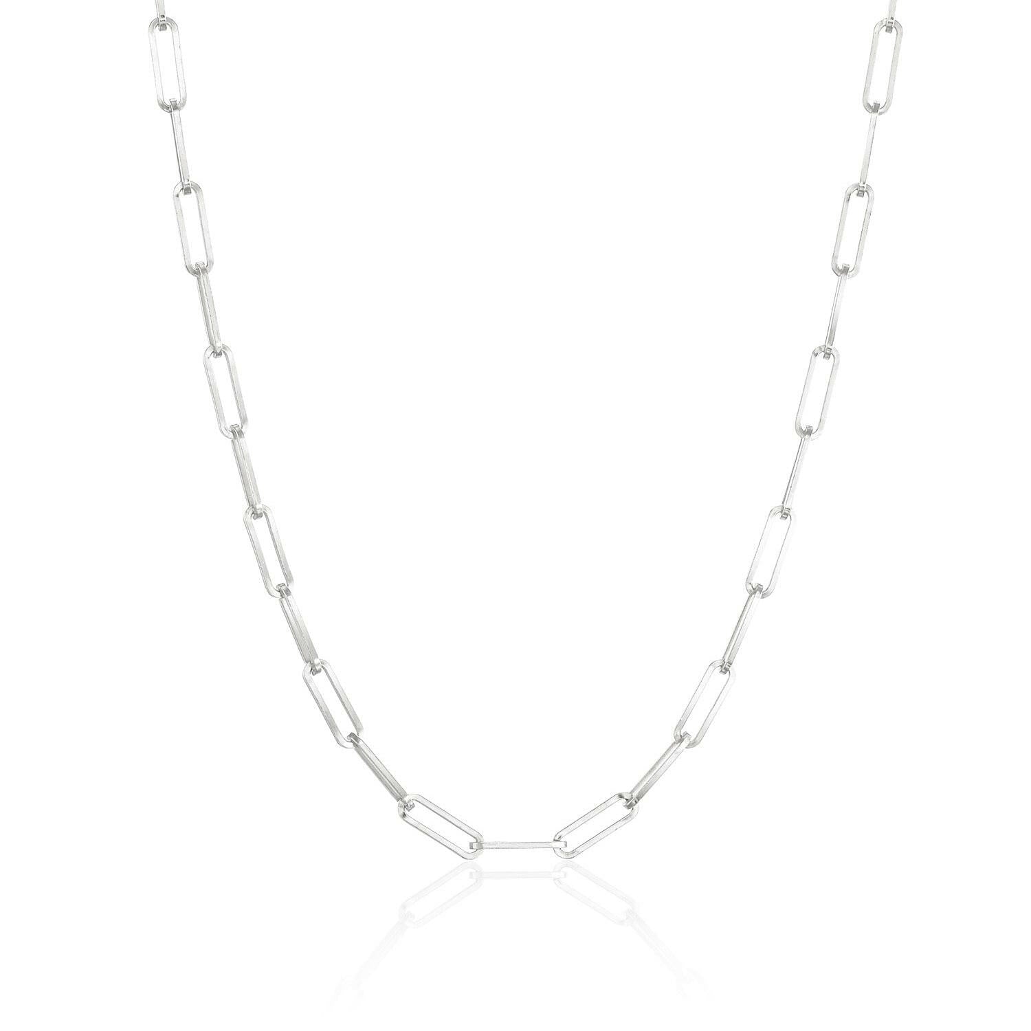 フラットチェーンネックレス シルバー 正面 | 2wayで使えるフック式留め具のフラットチェーン