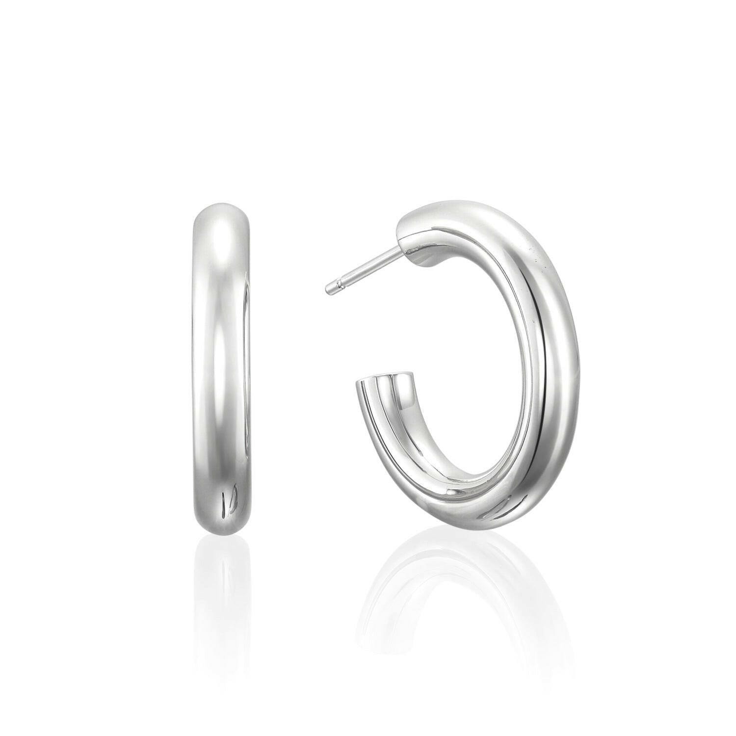 オーバルフープピアス M シルバー ペア | つけっぱなしOKなスタッドタイプの縦長フープピアス