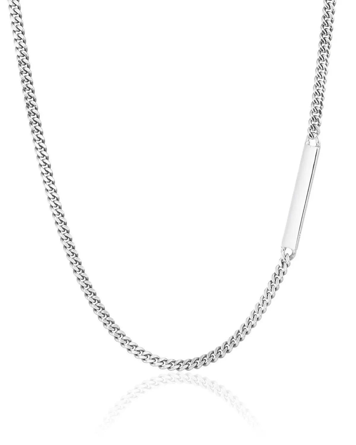 シルバー925 プレートチェーンネックレス 商品単体画像 - 約25mmのフラットプレートを配置した美しい喜平チェーン