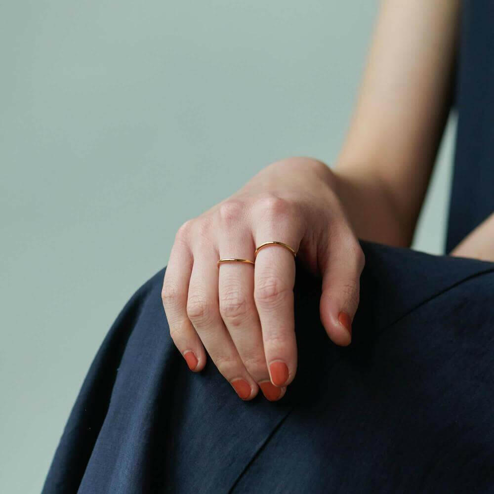 18金K18コーティングのロウウェーブリング。錆びないつけっぱなしOKのユニセックス指輪