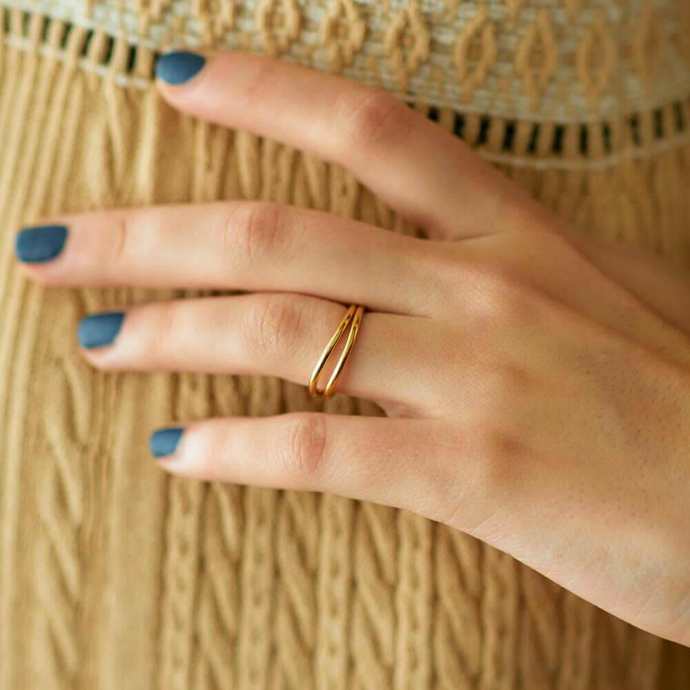 K18ゴールドコーティングのロウウェーブリング。錆びにくくつけっぱなしにも安心