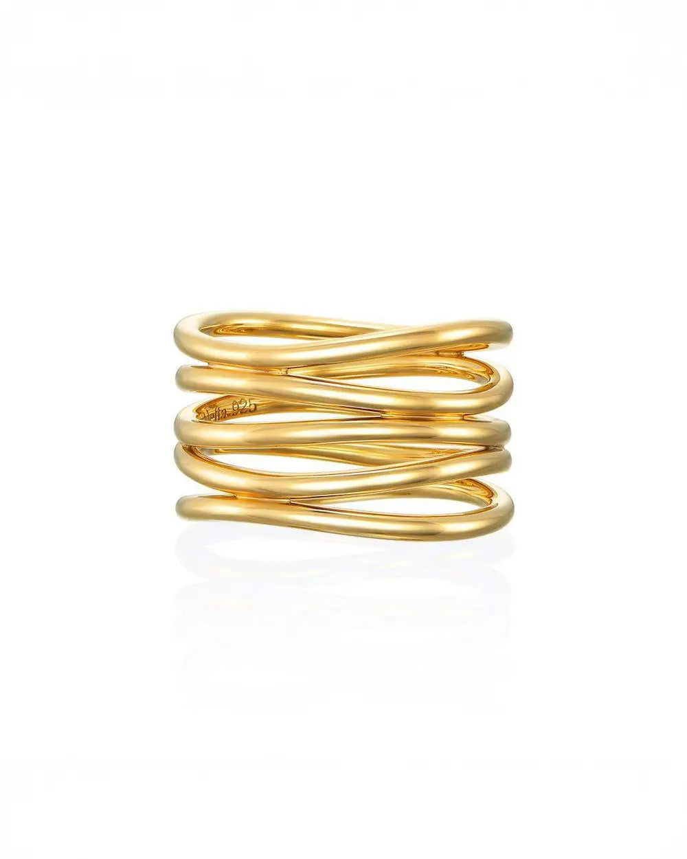 5ロウウェーブリング ゴールド 正面 | 複雑に絡み合うラインが美しいスターリングシルバーと18Kコーティングリング