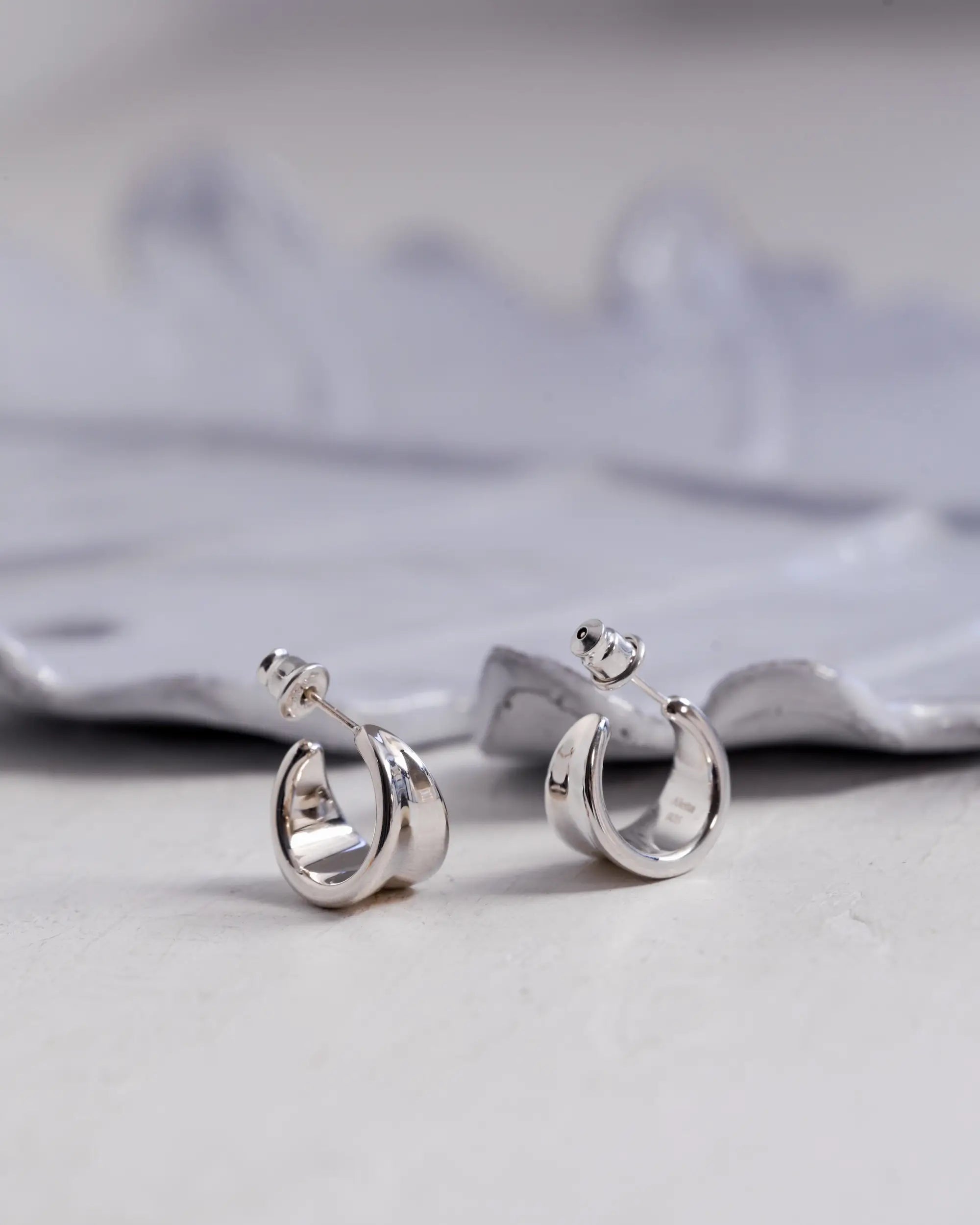 ボタニカルフープピアス S (シルバー925) 置き画 - ご自身へのご褒美やギフトに