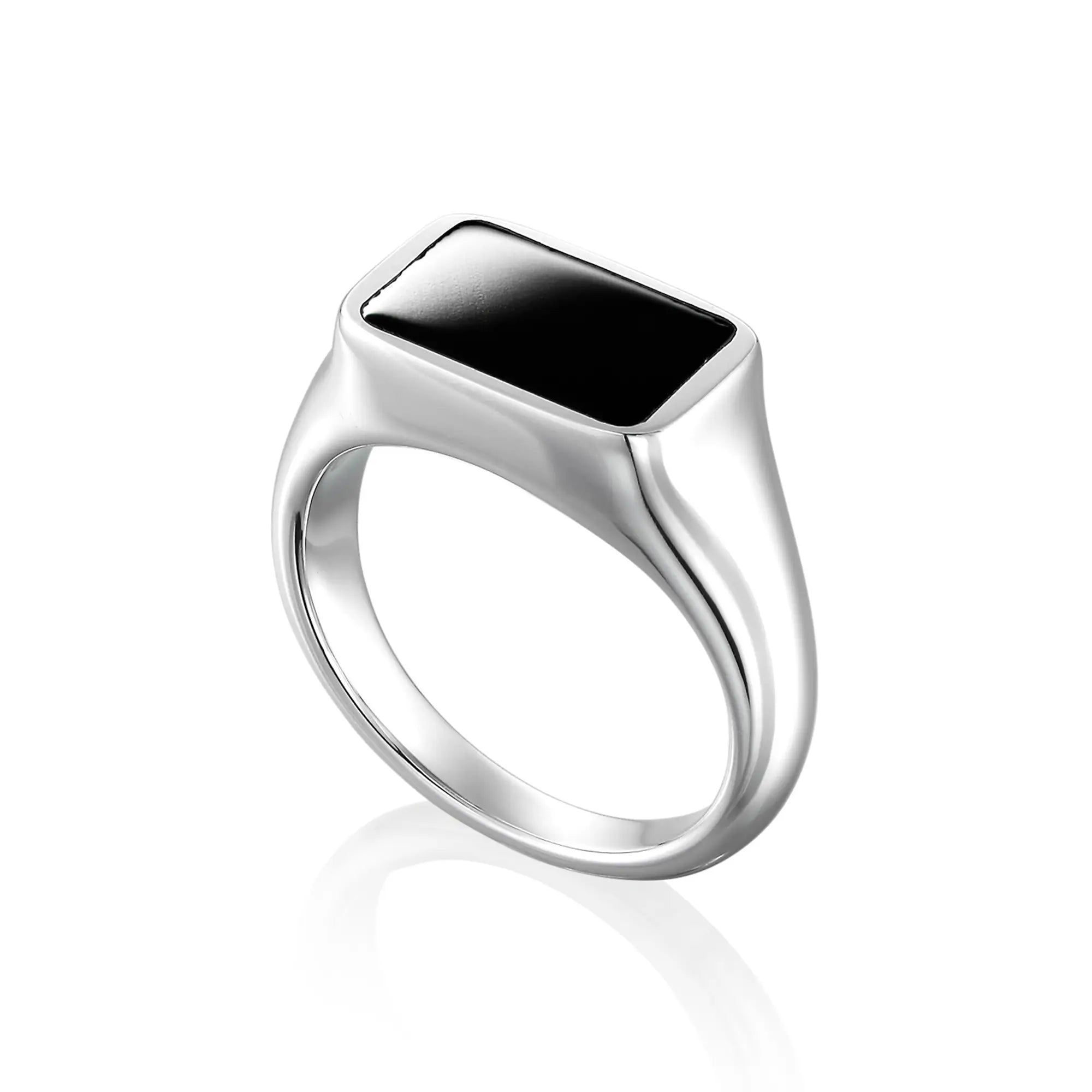 オニキスリング シルバー 側面 | フラットセッティングされたオニキスと地金の重厚感